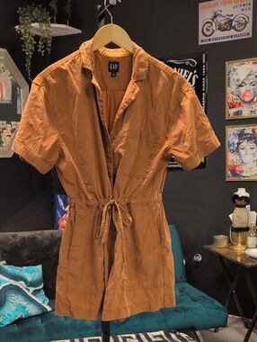 GAP Rust-Orange Short Sleeve Tie-Waist Romper